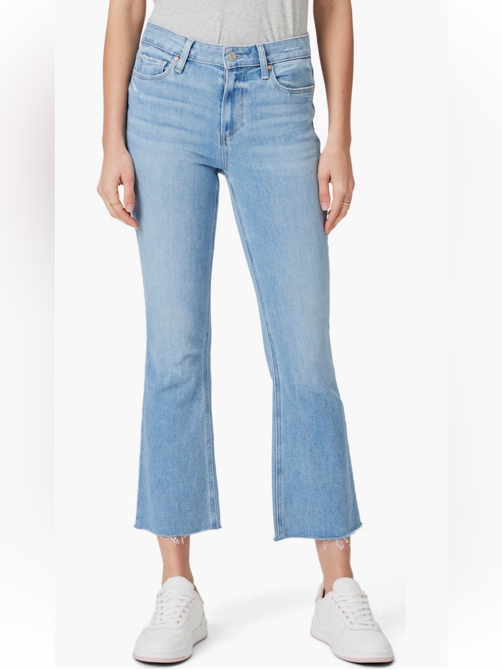 PAIGE Colette High Rise Crop Flare Raw Hem Jeans Light Wash Size 30 - Picture 1 of 16